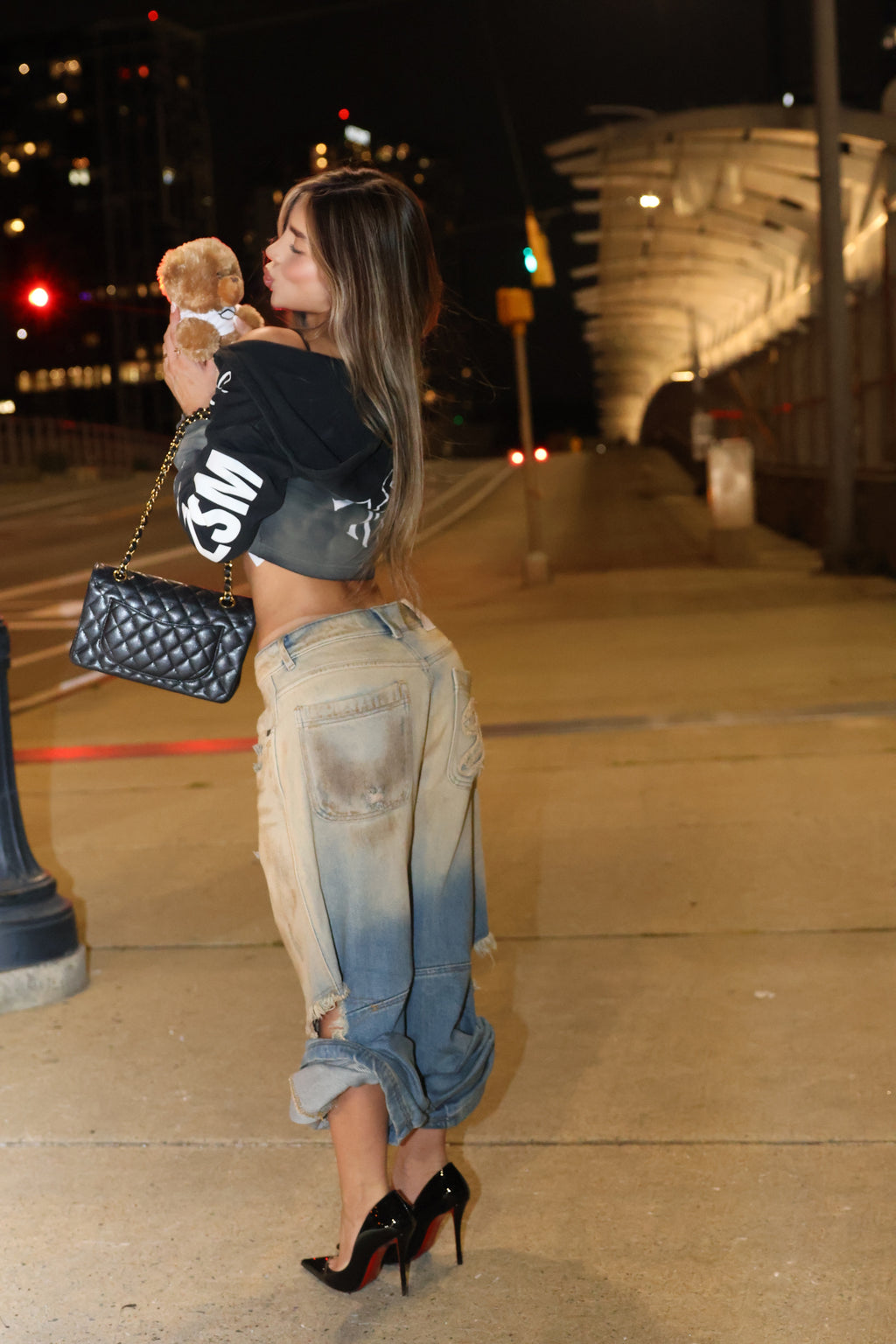 W Holy State Split Knee Wide Jeans Sand Blue