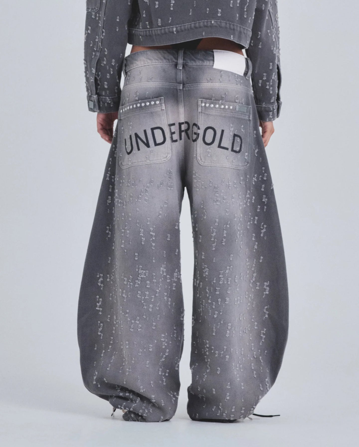 W HOLY STATE RIPPED WIDE JEANS WASHED GRAY