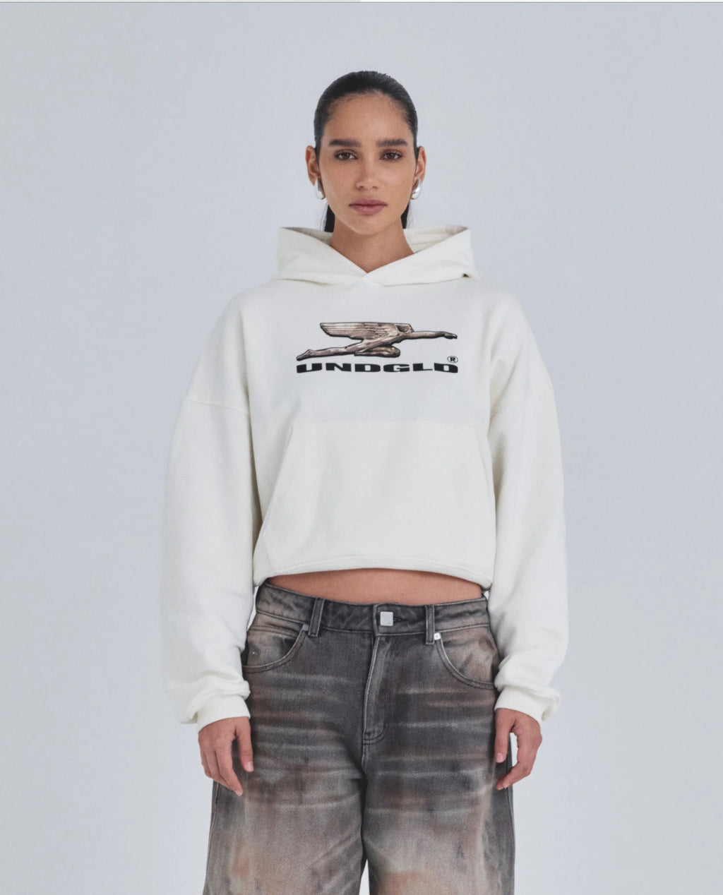 W HOLY STATE DECO BOXY FIT HOODIE WHITE