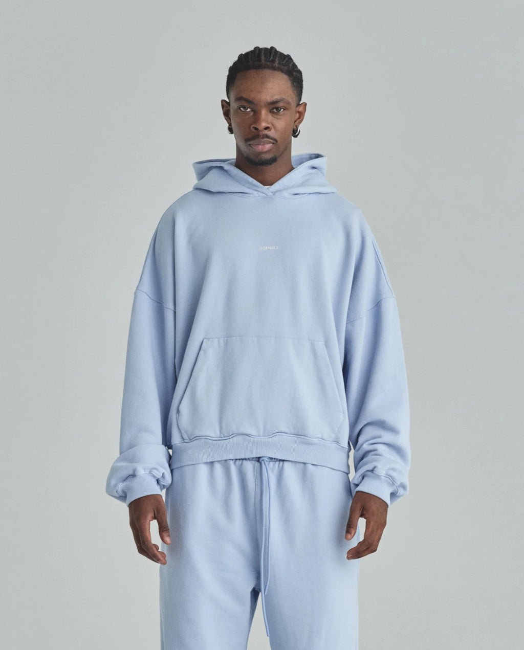 BASICS UNDERGOLD BOXY FIT HOODIE LIGHT BLUE