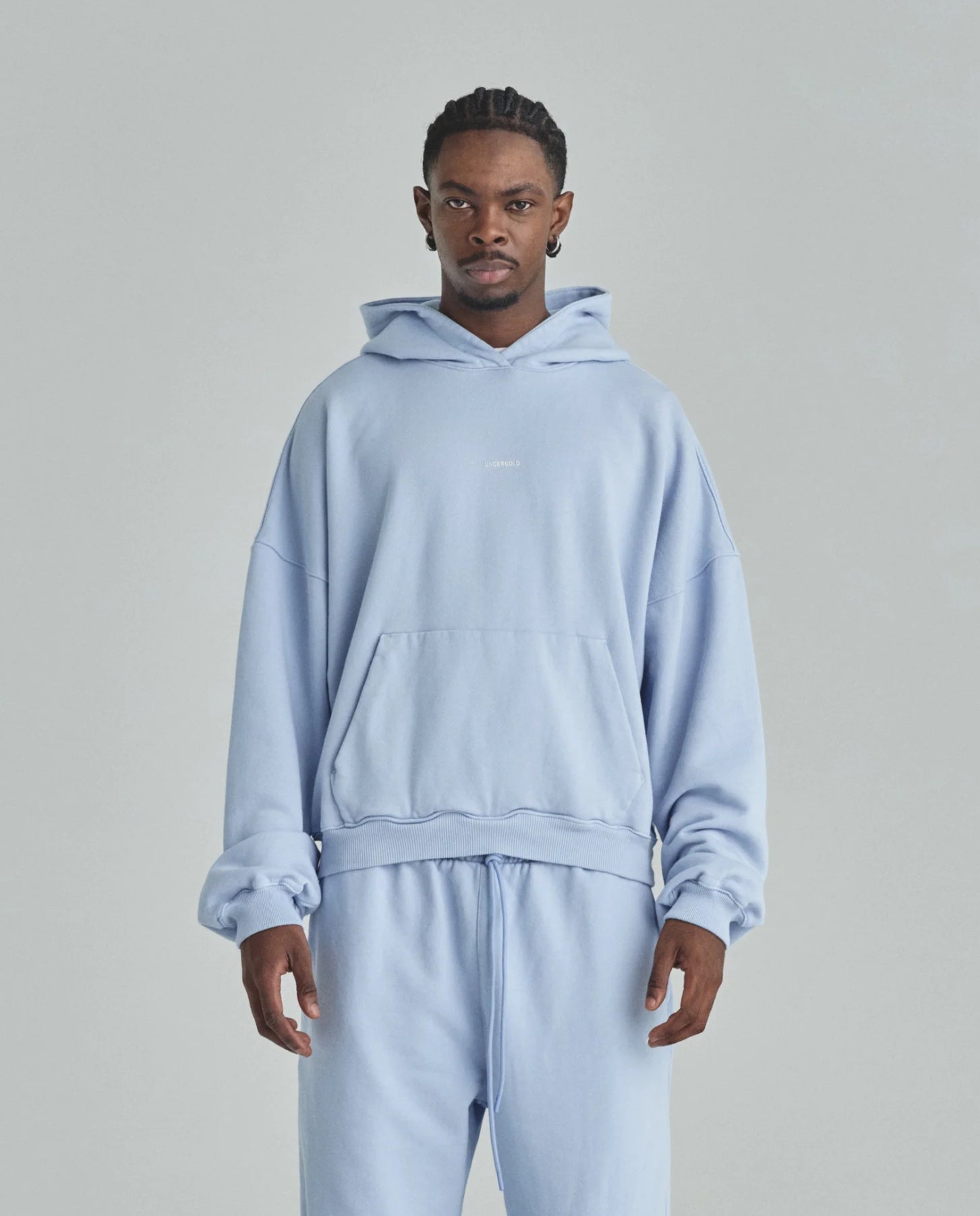BASICS UNDERGOLD BOXY FIT HOODIE LIGHT BLUE