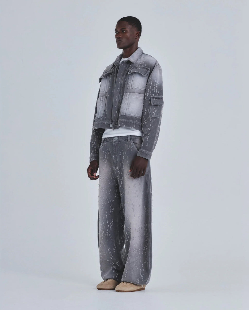 HOLY STATE UNDRGLD RIPPED JACKET WASHED GRAY