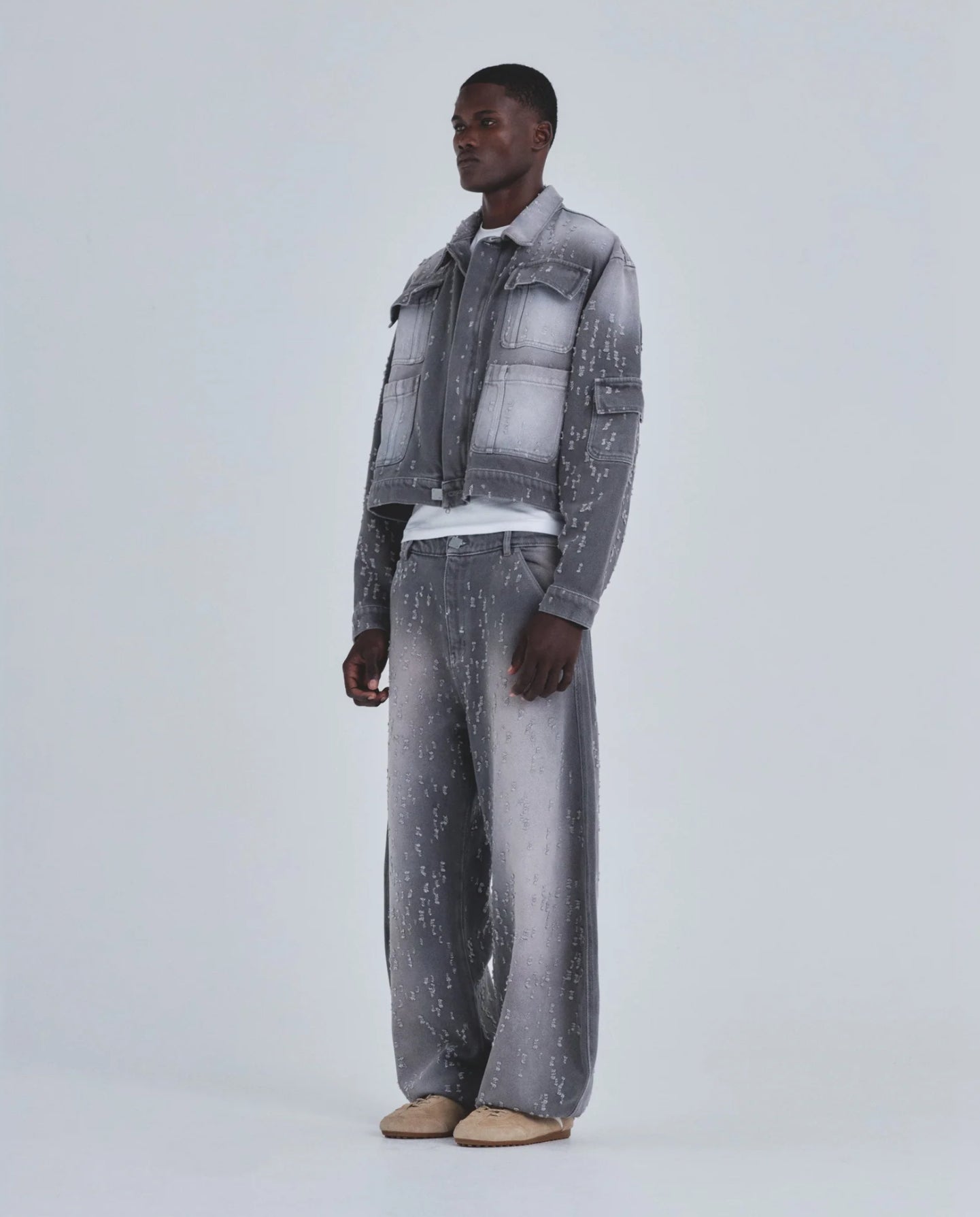 HOLY STATE UNDRGLD RIPPED JACKET WASHED GRAY