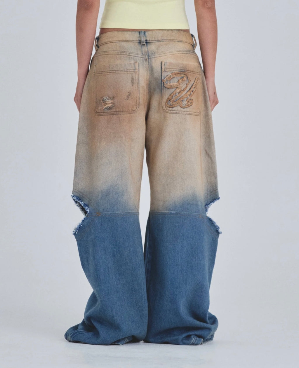 W HOLY STATE SPLIT KNEE WIDE JEANS SAND BLUE