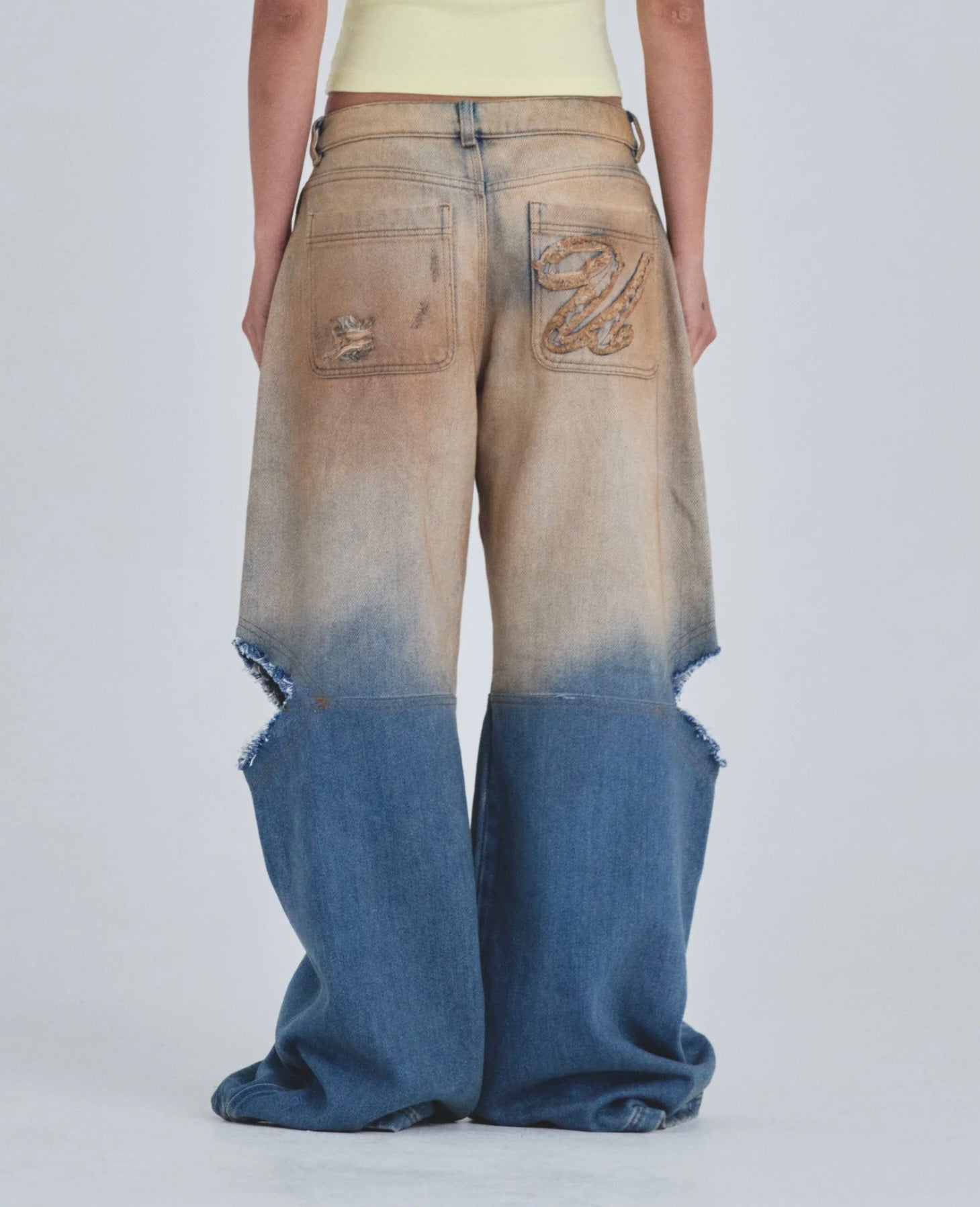 W HOLY STATE SPLIT KNEE WIDE JEANS SAND BLUE