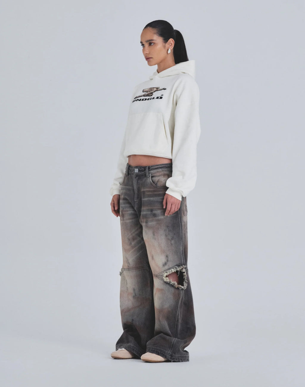 W HOLY STATE DECO BOXY FIT HOODIE WHITE