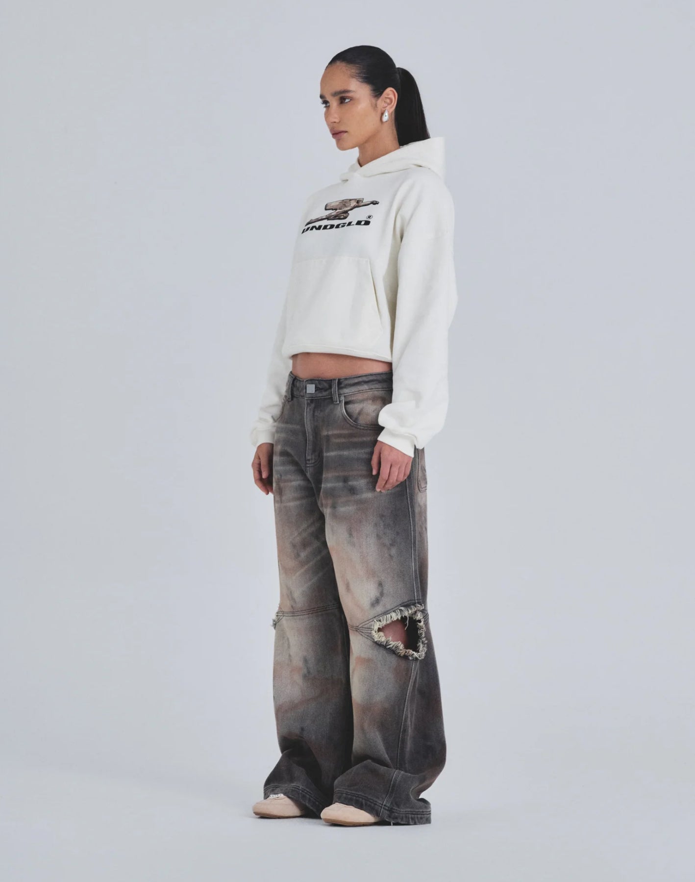 W HOLY STATE DECO BOXY FIT HOODIE WHITE