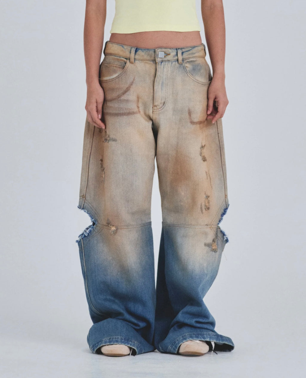 W HOLY STATE SPLIT KNEE WIDE JEANS SAND BLUE