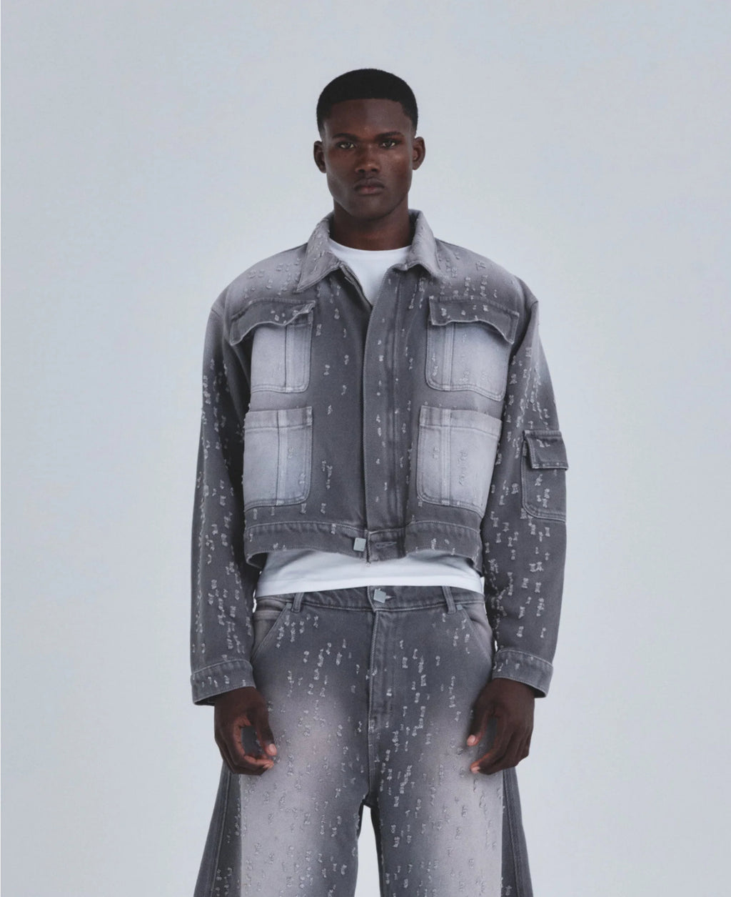 HOLY STATE UNDRGLD RIPPED JACKET WASHED GRAY
