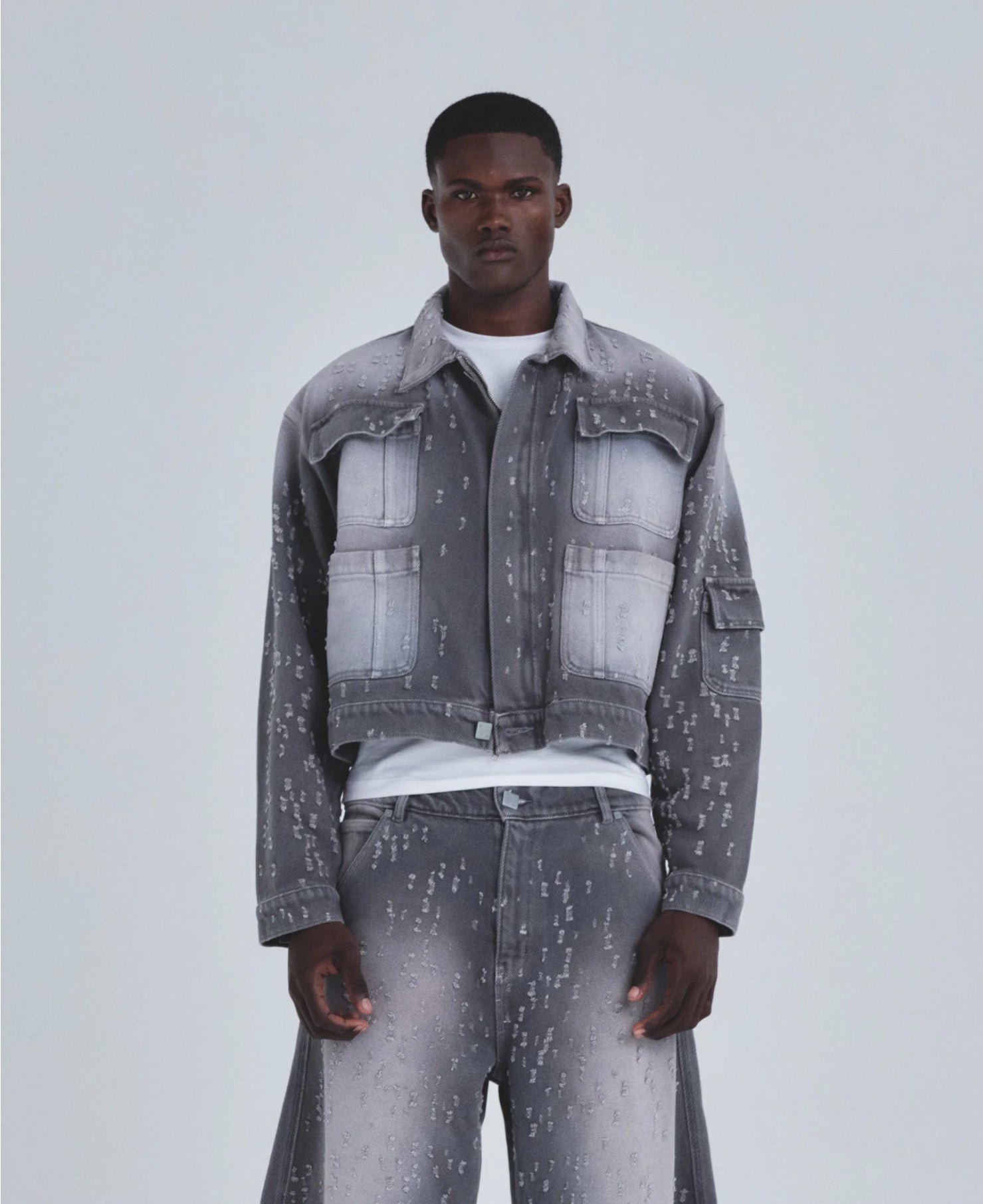 HOLY STATE UNDRGLD RIPPED JACKET WASHED GRAY