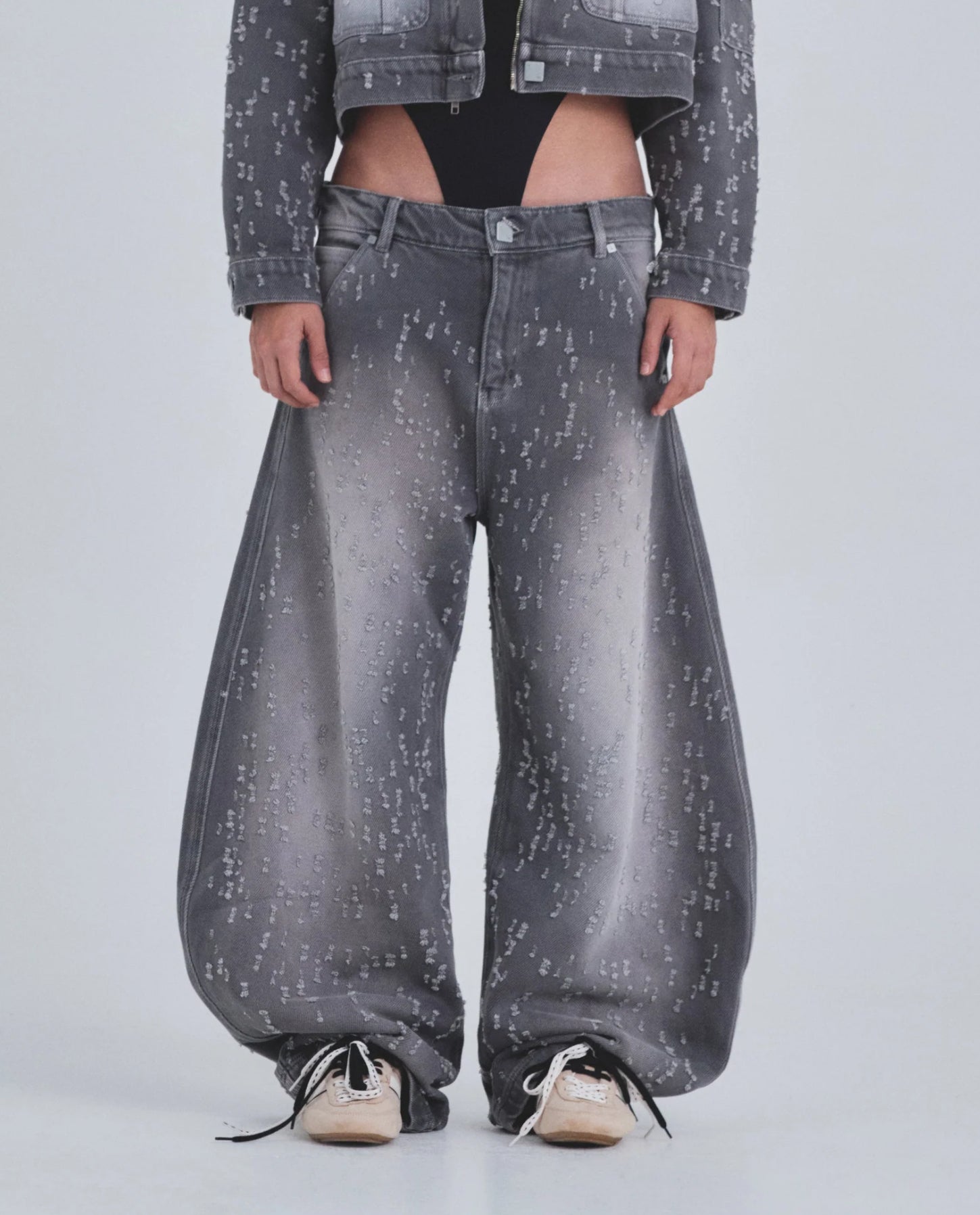 W HOLY STATE RIPPED WIDE JEANS WASHED GRAY