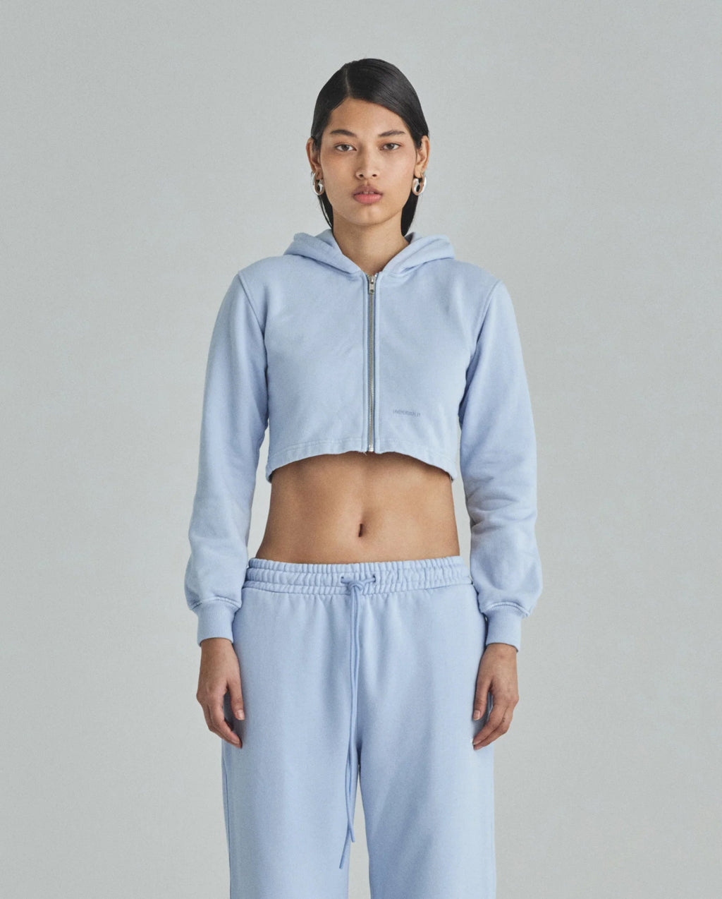 W BASICS UNDERGOLD ZIP UP SLIM FIT HOODIE LIGHT BLUE
