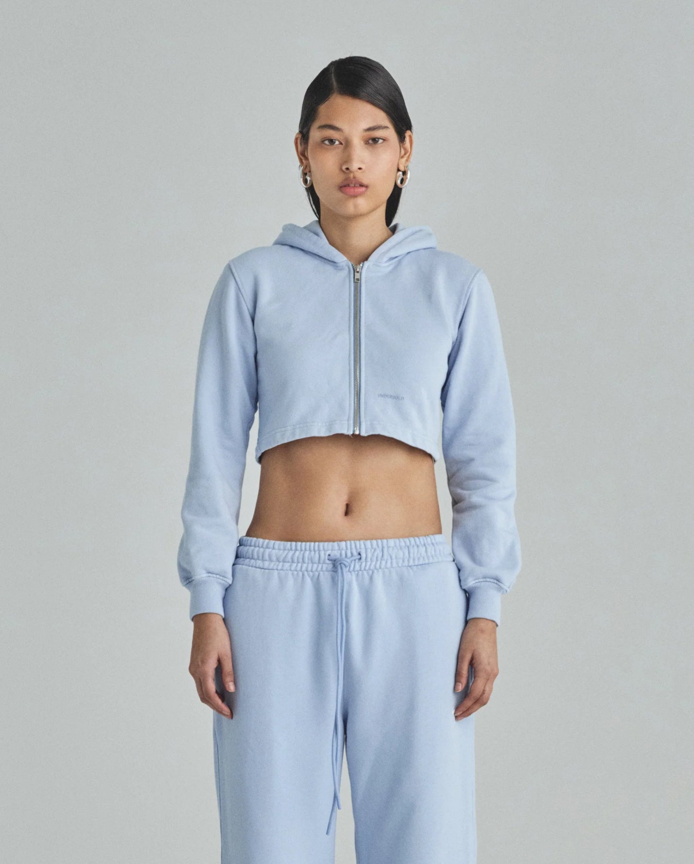 W BASICS UNDERGOLD ZIP UP SLIM FIT HOODIE LIGHT BLUE