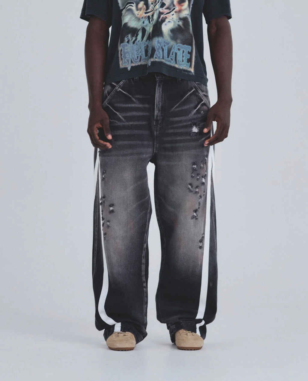 Holy State Stripe Wide Jeans Ash Black