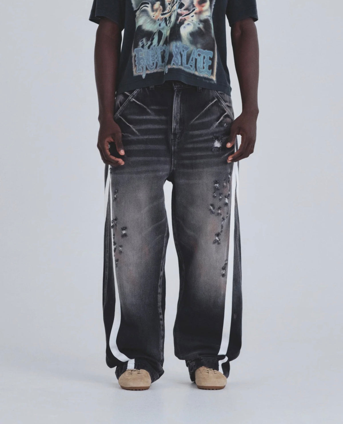 Holy State Stripe Wide Jeans Ash Black