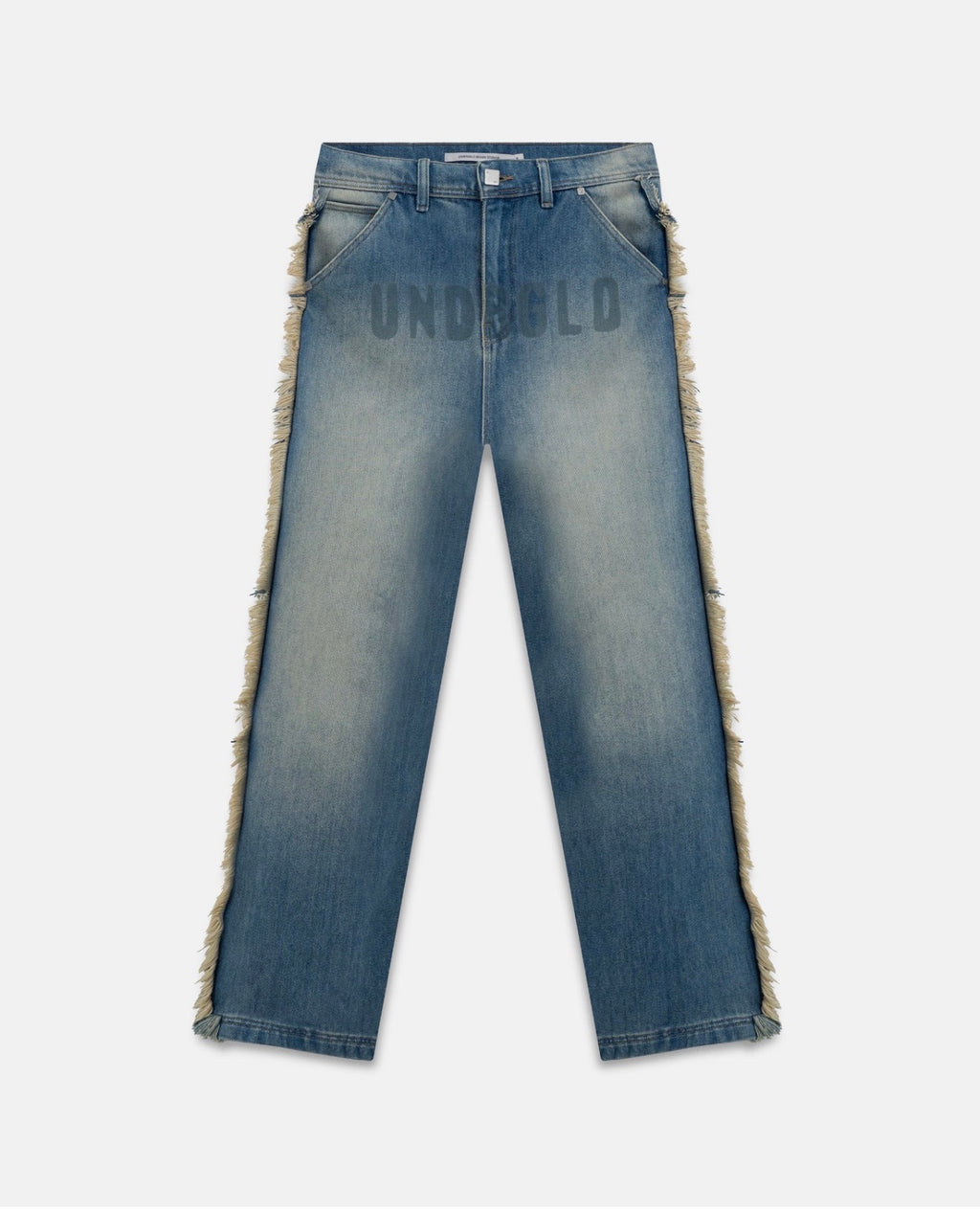 SPRING UNDERGLD FRAYED WIDE JEANS BLUE