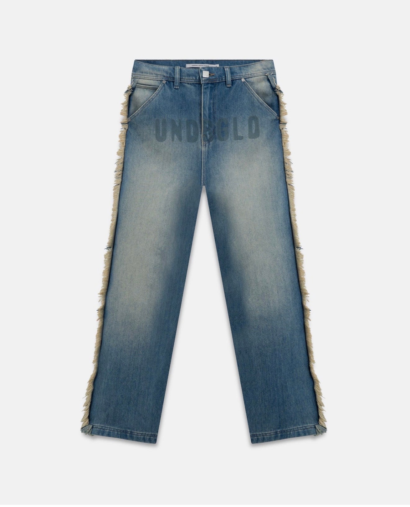 SPRING UNDERGLD FRAYED WIDE JEANS BLUE
