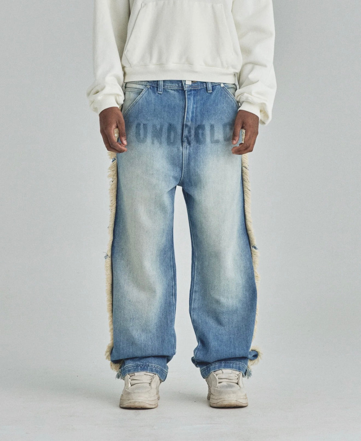 SPRING UNDERGLD FRAYED WIDE JEANS BLUE
